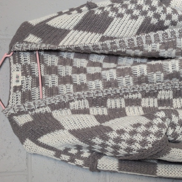 Bibi Checkered Sweater Cardigan (Mocha Brown Combo), Large, EUC - Picture 4 of 8